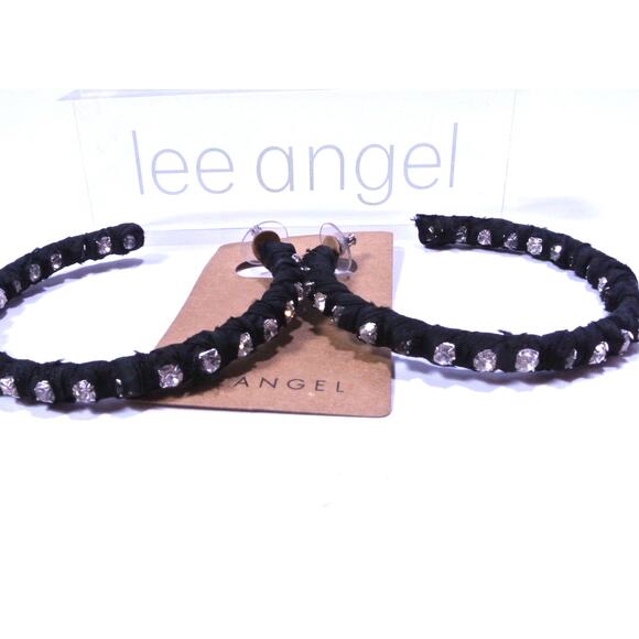 Neiman Marcus Lee Angel Women's Black Wrapped Crystal In and Out Hoops NWT 168 - Picture 10 of 10